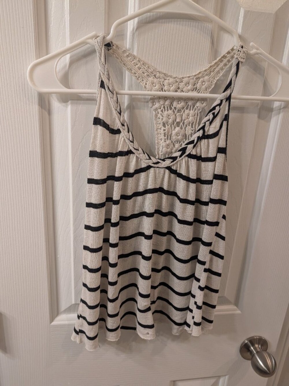 Rewind Striped floral macrame crochet braided crop tank Top loose relaxed fit